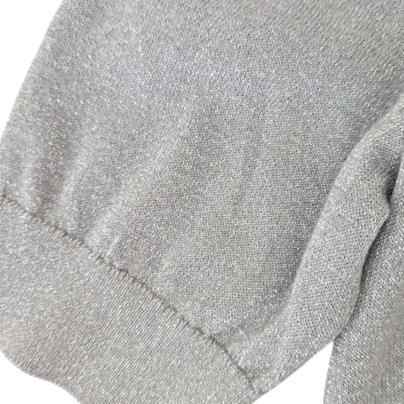 Michael Kors Lurex Silver Mock Neck Short Sleeve Sweater NWT Sz M - Picture 3 of 7